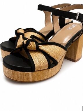 MIA Black & Natural Woven Knot Platform Sandals